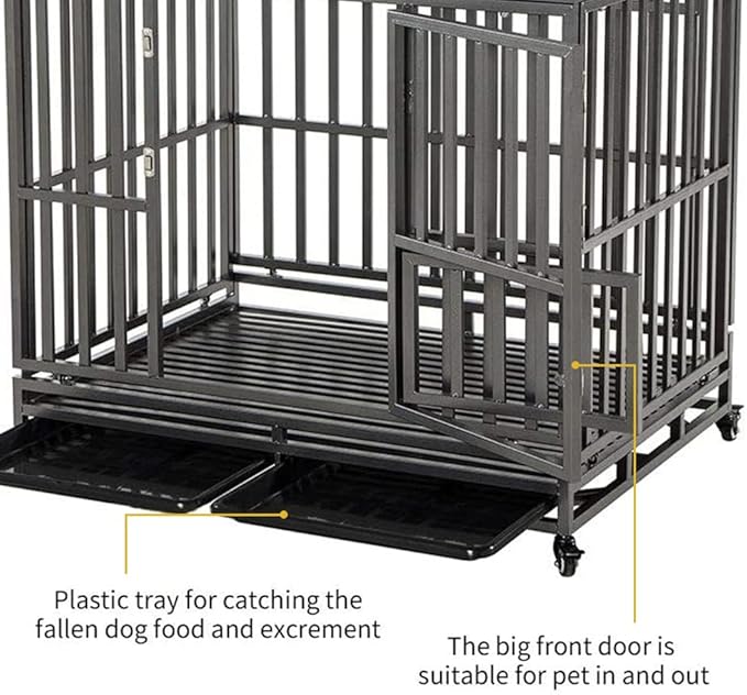 LUCKUP Heavy Duty Dog Cage Metal Kennel and Crate for Medium and Large Dogs, Pet Playpen with Four Wheels,Easy to Install,46 inch,Black … …
