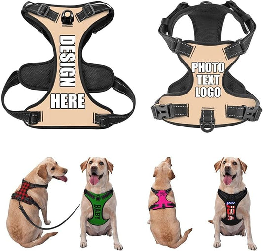 Custom Breathable Pet Chest Harness with Optional Leash, Customize No-Pull Dog Harnesses with Your Personalized Design, Personalize Pet Towing Vest with Mesh Fabric, PeachPuff, M