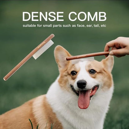 Pet Dematting Rake with 2 Sided Professional Pet Grooming Rake for Dogs and Cats 20-Blades Deshedding Detangle Thinning Undercoat Comb and Face Comb Kit with Wooden Handle
