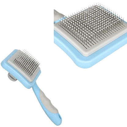 IOO Grooming Brush For Cat And Dog, Self Cleaning Slicker Brushes For Pet， Pet Grooming Brush Can Gently Removes Loose Undercoat, Mats Tangled Hair Slicker Brush for Pet Massage Cleaning (blue)