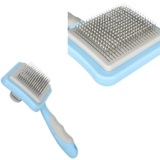 IOO Grooming Brush For Cat And Dog, Self Cleaning Slicker Brushes For Pet， Pet Grooming Brush Can Gently Removes Loose Undercoat, Mats Tangled Hair Slicker Brush for Pet Massage Cleaning (blue)