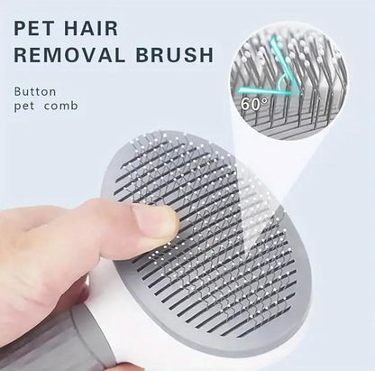 Pet Grooming Brush, Self Cleaning Pet Brush For Dogs and Cats with Release Button, Grey
