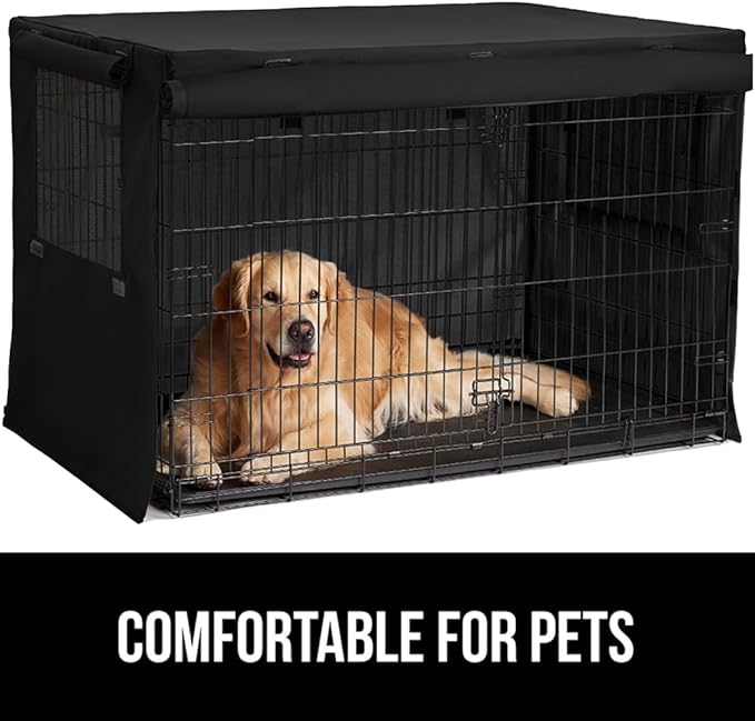 GORILLA GRIP Dog Crate Covers Compatible with Amazon Basics Dog Crates, All Sides Open, Privacy Cover Fits 30" Wire Kennel, Breathable Mesh Windows, Light Reducing Puppy Training Cage Topper, Black