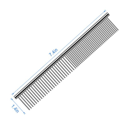 ROPO Dog Comb for Removing Matted Fur - Pet Dematting Comb with Rounded Teeth and Non-Slip Grip Handle - Prevents Knots and Mats for Long and Short Haired Pets (Round handle, Bright Silver)
