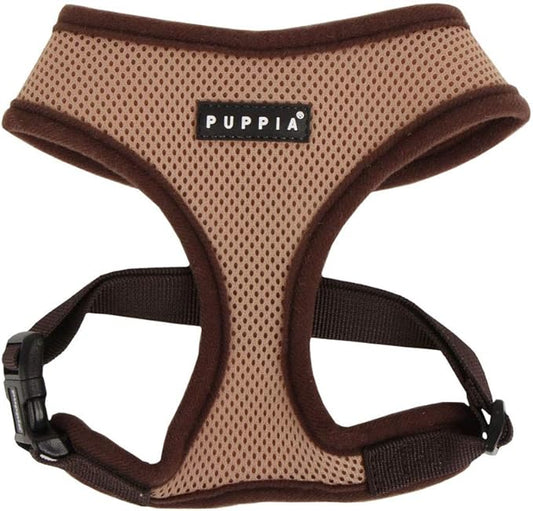 Puppia Soft Dog Harness No Choke Over-The-Head Triple Layered Breathable Mesh Adjustable Chest Belt and Quick-Release Buckle, Beige, Large