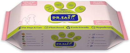DR.EASY Super Caring Pet Wipes 100ct for Dogs and Cats, Cleans Ears, Face, Butt, Body and Eye Area – Convenient, Ideal for Home or Travel