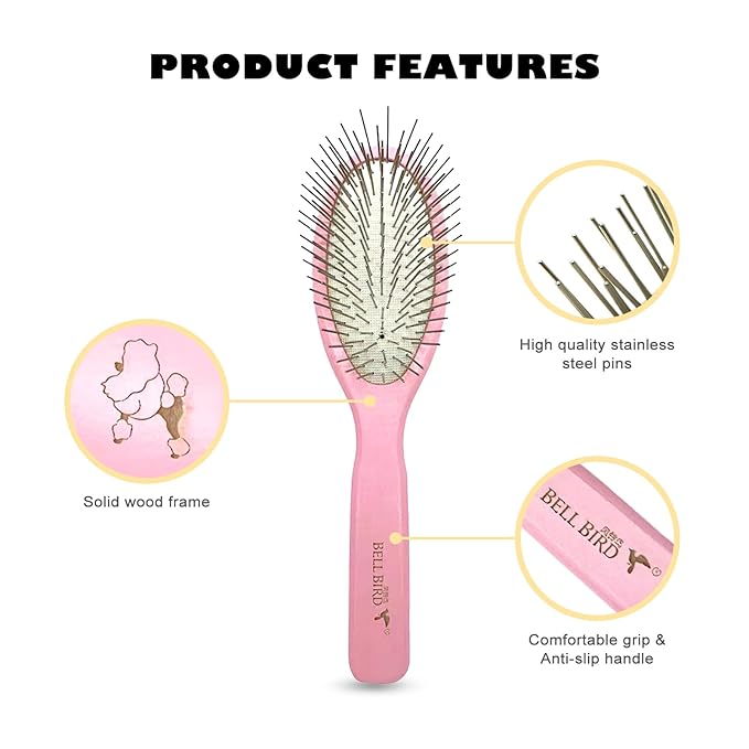 Der Meister Pin Brush, Pets Shedding, Dematting and Grooming Tool for Dogs and Cats With All Hair Types, Remove Loose Fur, Undercoat, Mats, Tangled Hair, Knots (Pink)