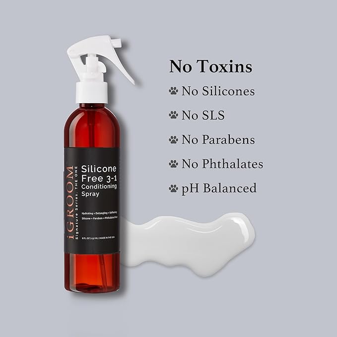 iGroom Silicone Free 3-1 Dog Conditioning/Detangling Spray, Luxury Pet Beauty Care, Hydrating, Paraben and Phthalates Free, Made in USA, 64 oz