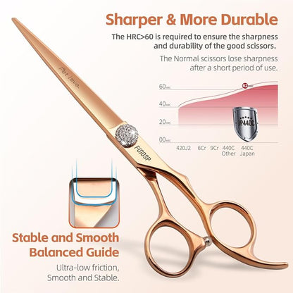 Rose Gold Titanium Professional 7'' Straight Dog Grooming Scissors Cutting Dog Hair for Dogs Pet Japan 440C Right Handed Dog Trimming Scissors for Teddy Shih Tzu (7,Straight)