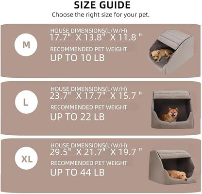 Extra Large Dog Bed House, Cozy Dog House Indoor, Memory Sponge, Plush Dog Cave Bed Crate Cushion with Non-Slip Bottom for Medium Large Dogs (Grey, L)