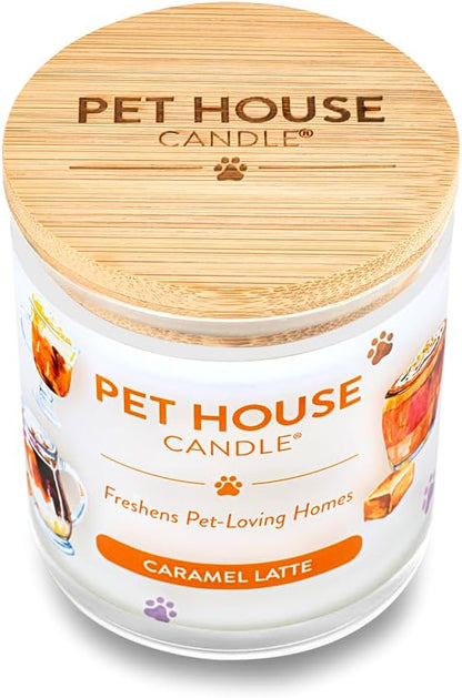 One Fur All Pet House Candle Plant-Based/Soy Candle - Clean Burning Scented Candles, Long Lasting Pet Odor Candle for Home - Caramel Latte
