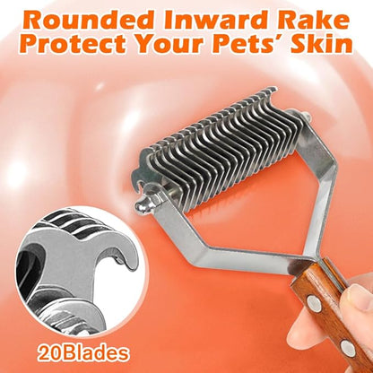 Professional Pet Grooming Brush, Dog Combs with Wood Handle, Double Sided Undercoat Dematting Comb Tool for Dogs and Cats - Remove Loose Hair & Matted Fur