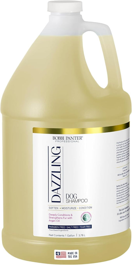 Bobbi Panter Dazzling Dog Shampoo for Moisture and Shine, Naturally Derived Ingredients, Tear-Free, Salt-Free, Paraben-Free, pH-Balanced, 20:1 Concentrated Formula, Argan Oil, Chamomile Scent, 13 oz.