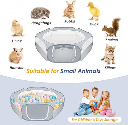 SlowTon Small Animal Playpen Portable - Durable Cat Playpen with Reinforced Mesh, Foldable Pet Playpen Exercise Play Pen with Zipper Top Cover Puppy Fence Kitten Rabbit Ferret Chinchilla (M,Grey)