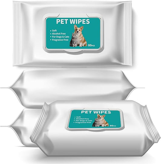 Pet Hypoallergenic Wipes,Extra Thick Cat Wipes for Cleaning Small Animal's Paws,Ears,Butt,Face and Eyes,Portable Organic Paw Wipes for Cats,Ideal for Home or Trave (320 Count (Pack of 4))