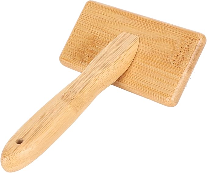 Sheepskin Wool Brush, Sheepskin Wool Wire Brush with Hole Cushion, Macrame Slicker Comb Pet Slicker Brush with Wood Handle for Grooming, Removing Shedding and Dirt (L)