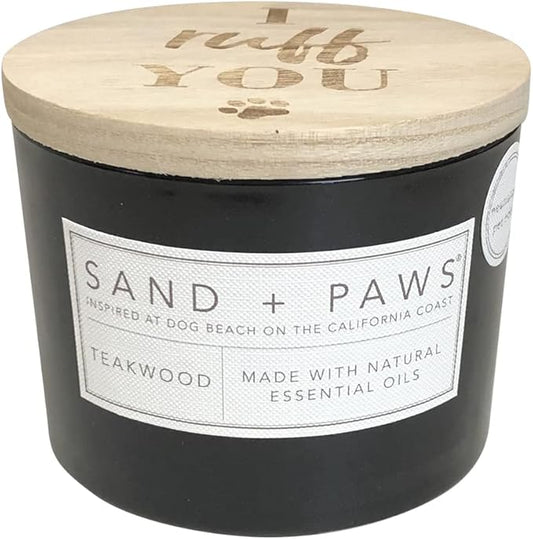 Sand + Paws Scented Candle - Teakwood - Additional Scents and Sizes –Luxurious Air Freshening Jar Candles Neutralize pet Odors and Enhance Home décor – 100% Cotton Lead-Free Wicks - 12 oz