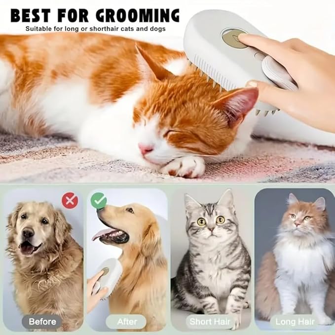 Pet hair removal brush,4-in-1 Cat Steam Brush for Hair Removal,Anti-static pet steam brush,Rechargeable Massage Comb with Spray Function for Dogs and Cats,Clean, Shedding & Grooming All in One
