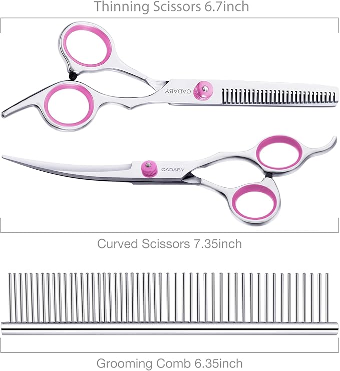 Pink Dog Grooming Scissors with Safety Tip, 3 in 1 Dog Grooming Scissors Kit, Professional Stainless Steel Pet Grooming Shears for Dog, Cat