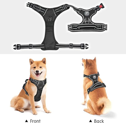 PoyPet Dog Harness No Pull, Reflective Adjustable No Choke Pet Vest with Front & Back Clips, Soft Padded and Control Training Handle for Large Dogs(Black,XL)