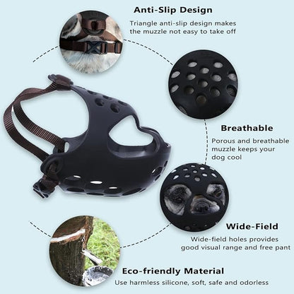 BARKLESS Dog Muzzle for Short Snout Dogs, Soft Silicone Muzzle for Biting, Chewing, Licking for French Bulldog Shih Tzu, Ideal for Flat-Faced Aggressive Dogs Grooming Walking, Allows Drinking