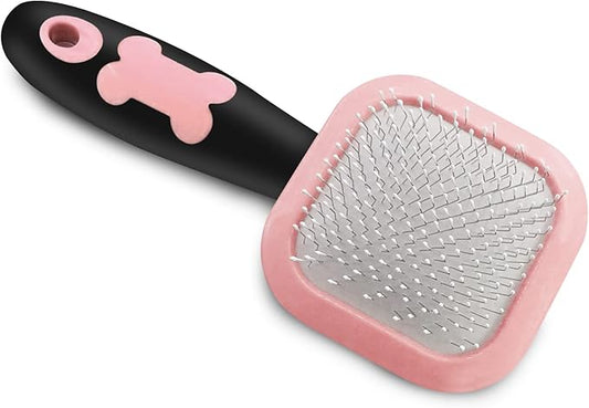 Slicker Brush for Dogs - Gently Cleaning Pin Brush for Shedding, Small Dogs, Puppy, Yorkie, Poodle, Rabbits, Cats - Pink