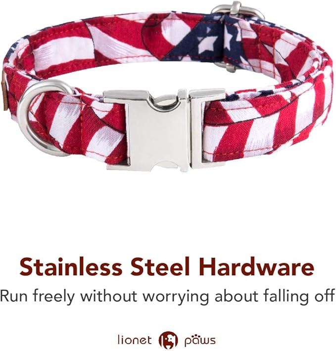 Lionet Paws Dog Collar, Comfortable Adjustable Cute Collar with Metal Buckle for Male Female Dogs Gift, July of 4th, Medium, Neck 13.5-22 inches