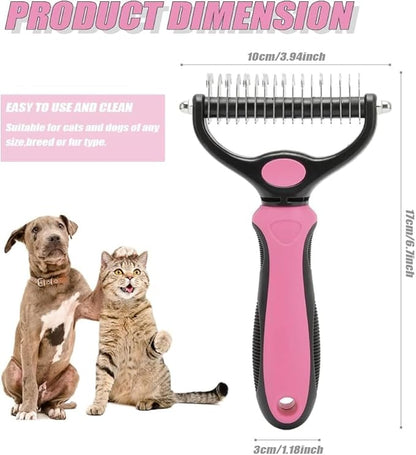 Grooming Tool for Dogs & Cats Brush - Double Sided Undercoat Rake for Dogs & Cats, Grooming Brush with Easy Clean Retractable Bristles - Cat and Dog Grooming Tool (Rose Red)