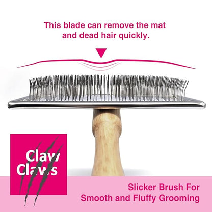 Pet Slicker Brush for Large Dogs, Wooden Handle, Gently Remove Tangled and Mats Hair, Pet Grooming Brush Tool, Sheepskin Wool Carders (3.85")
