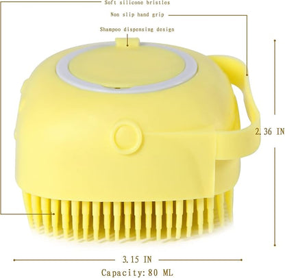Pet Bath Brush Dog Bath Brush Shampoo Dispenser Soft Silicone Dog Bathing Brush Dog Shampoo Brush scrubbers for Cats and Dog Shower Brush Grooming (Yellow)