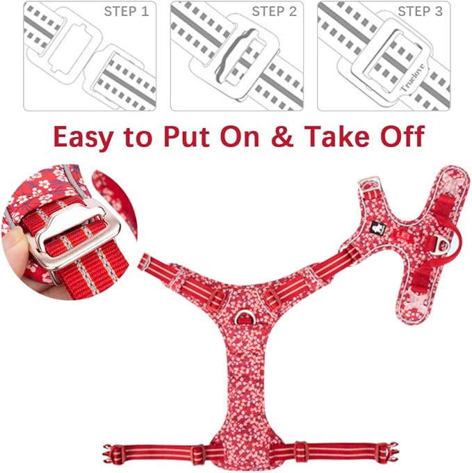 La La Pet® Floral No Pull Dog Harness Reflective Dog Vest Harness with Front & Back 2 Leash Clips and Easy Control Handle for Small Medium Large Dogs 3 Snap Buckles Easy to Put On & Take Off