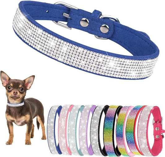Diamond XS Dog Collar Girl, Bling Dog Collar with Rhinestone Crystal Glitter Female Dog Collars for Puppy XXS XS Small Dogs and Cats, Blue, XS