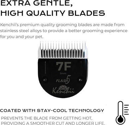 Kenchii Professional Dog Clipper Blade Flash 5 Pet Hair Clipper - Detachable Stainless Steel Blades for Dog Grooming - Hair Clippers & Accessories Pet Shaving Blades. (KEFB5-7F)