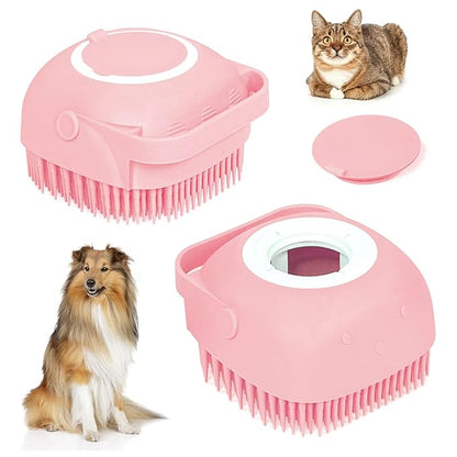 Pet Bath Brush Pet Scrubber for Bath Dog Shampoo Brush Dog Bathing Brush Pet Bubble Brush with Silicone Handle for Short Long Haired Dogs and Cats Cepillo de baño para perros (Pink)
