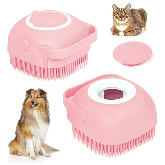 Pet Bath Brush Pet Scrubber for Bath Dog Shampoo Brush Dog Bathing Brush Pet Bubble Brush with Silicone Handle for Short Long Haired Dogs and Cats Cepillo de baño para perros (Pink)