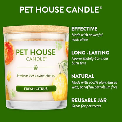 One Fur All - 100% Natural Soy Wax, 20 Fragrances - Odor Eliminator, Appx 60 Hrs Burn Time, Non-Toxic, Reusable Glass Jar Scented Candles – Pet House Candle, Fresh Citrus
