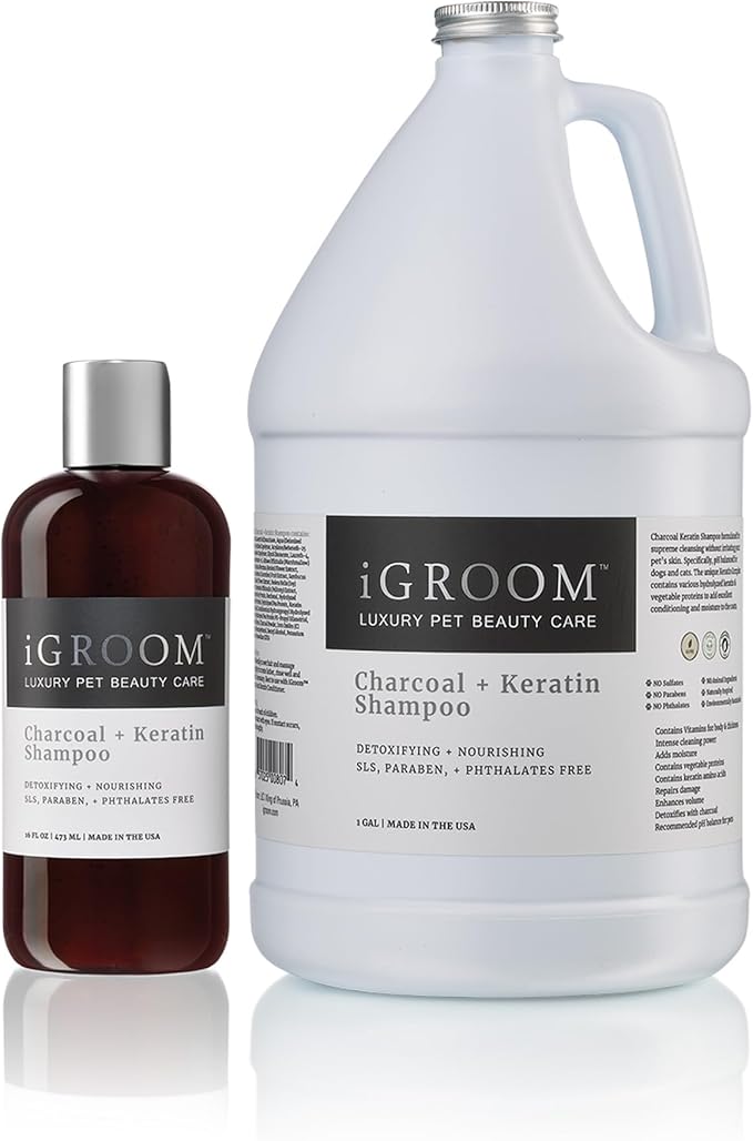 iGroom Charcoal Keratin Dog Shampoo, Luxury Pet Beauty Care, Protect Coat and Skin, Detoxifies with Charcoal, Made in USA, 16 oz