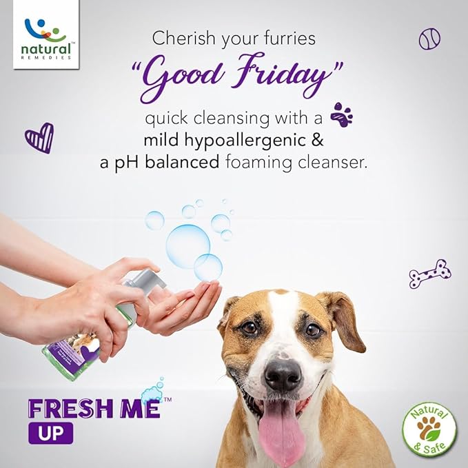 Natural Remedies Fresh Me Up Waterless Mild Foam Cleanser for Dogs and Cats - Dry Shampoo - Grooming Bath Supplies- Pet Deodorizer, Lick Safe, Hypoallergenic & Sulphate Free, All Breeds, 15.21 fl. oz.