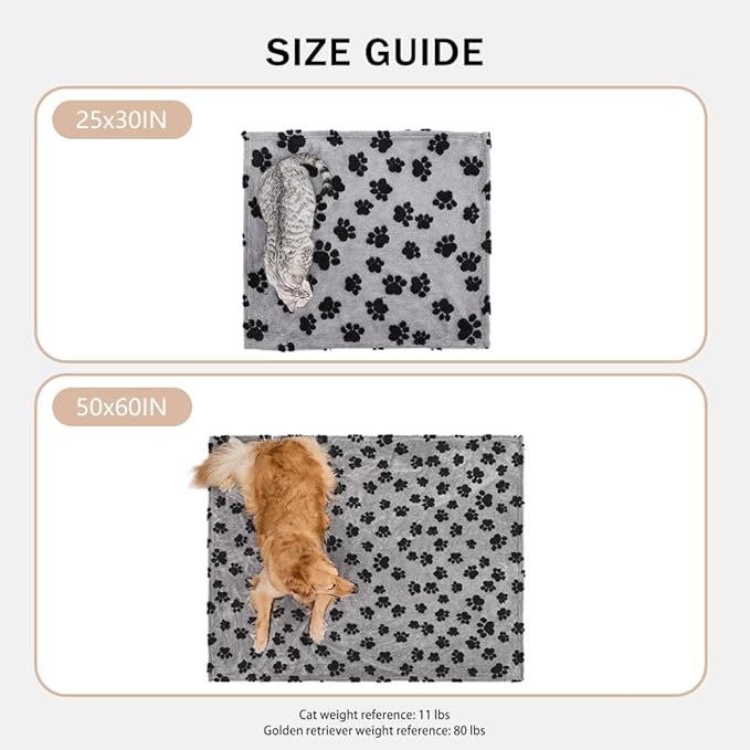 Qeils Jacquard Dog Blankets for Large Dogs, Cozy Calming Pet Blanket Washable for Couch Protection, 280GSM Coral Fleece Plush Fluffy Throw Blanket, Black Paws, 50x60IN