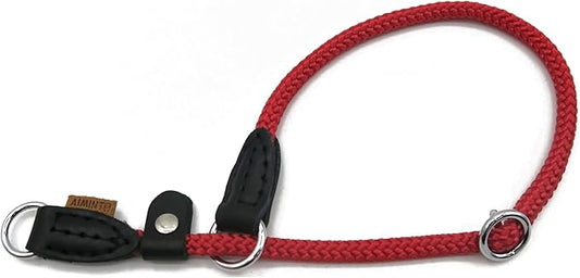 Braided Rope Collar, Training Dog Collar, Round Martingale Collar, Slip Collar with Adjustable Stopper and Slidable Stop Ring - Ideal for Small Dogs (S(1/4") - 14" Long, Red)