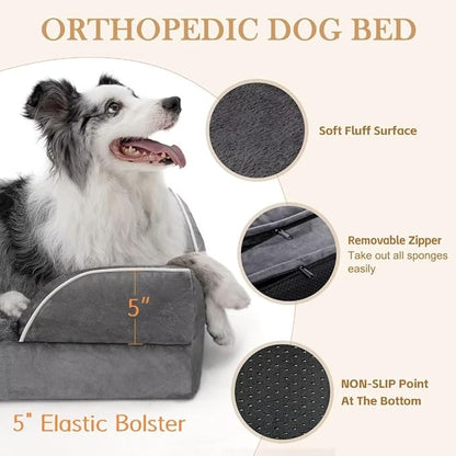 Cooling Dog Bed, Jumbo Dog Bed for Extra Large Dogs, Memory Foam Orthopedic Dog Bed, Jumbo Breed Dog Bed, Waterproof Dog Bed with Bolster & Removable Cover(Jumbo,Leaden Grey)