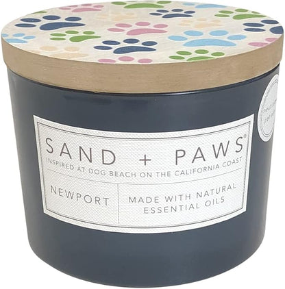 Sand + Paws Scented Candle - Newport - Additional Scents and Sizes –Luxurious Air Freshening Jar Candles Neutralize pet Odors and Enhance Home décor – 100% Cotton Lead-Free Wicks - 12 oz