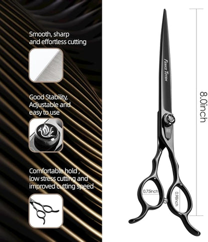 Dog Grooming Scissors: 7.5 inch Bright Black Pet Staright Shears Made Of Japanese 440C Advanced Stainless Steel Professional Grooming Scissors for Dogs Cats and Other Pets