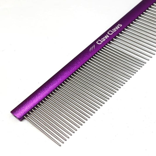 Greyhound Grooming Purple Comb for Dogs and Cats, Removing and Shedding Matted, Tangled Hair, Metal Oval Handle with Stainless Steel Pins