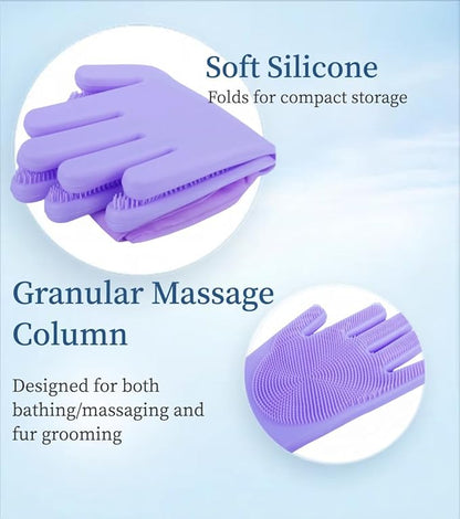 Pet Grooming Gloves with Brush,Lengthened Silicone Gloves, High-Density Massage Column Design, Suitable for Bathing and Massaging Cats and Dogs at Home or in Pet Stores
