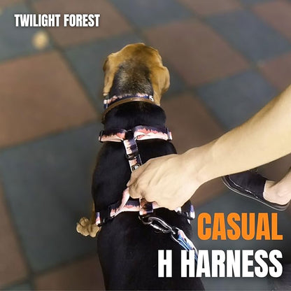 Casual H Dog Harness, No-Pull Pet Harness with 2 Leash Clips, Twilight Forest Gradiant Color, Adjustable Soft Padded Dog Vest for Small Medium Large Dogs (L)