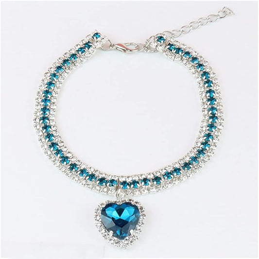 Pet Collar Accessories Cat and Dog Collar Love Pendant Three Row Diamond Necklace Adjustable Collar (7.8-9.8IN)