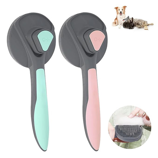 Pet Grooming Brush, Self Cleaning Slicker Brush, Removes Loose Hair & Tangles, Skin Friendly & Promotes Circulation, for Cats and Dogs with Short, Medium & Long Hair (2Pack, Green & Pink)