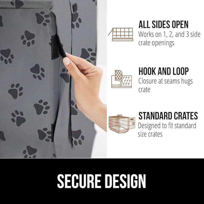 GORILLA GRIP Dog Crate Covers compatible with Amazon Basics Dog Crates, All Sides Open, Privacy Cover Fits 30" Wire Kennel, Breathable Mesh Windows, Light Reducing Puppy Training Cage Topper, Gray Paw