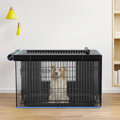 Double Door Dog Crate Cover, 600D Oxford Kennel Kennel Covers with Waterproof, Windproof, Breathable Mesh, Storage Pocket, 30 Inch, Cage Covers for Cat Small Puppy